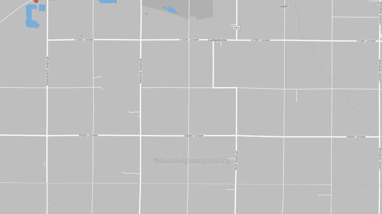 Walk Grade map of Carnarvon, IA, walkable areas in green and car-dependent areas in red
