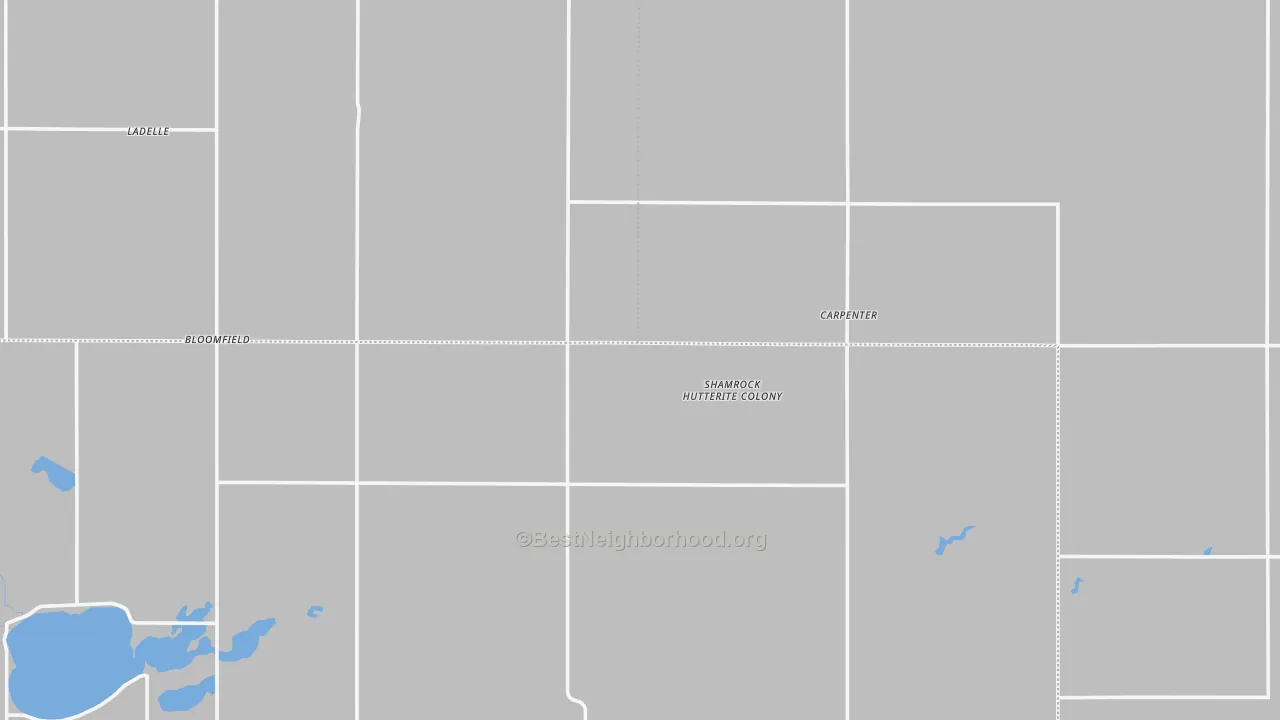Walk Grade map of Carpenter, SD, walkable areas in green and car-dependent areas in red