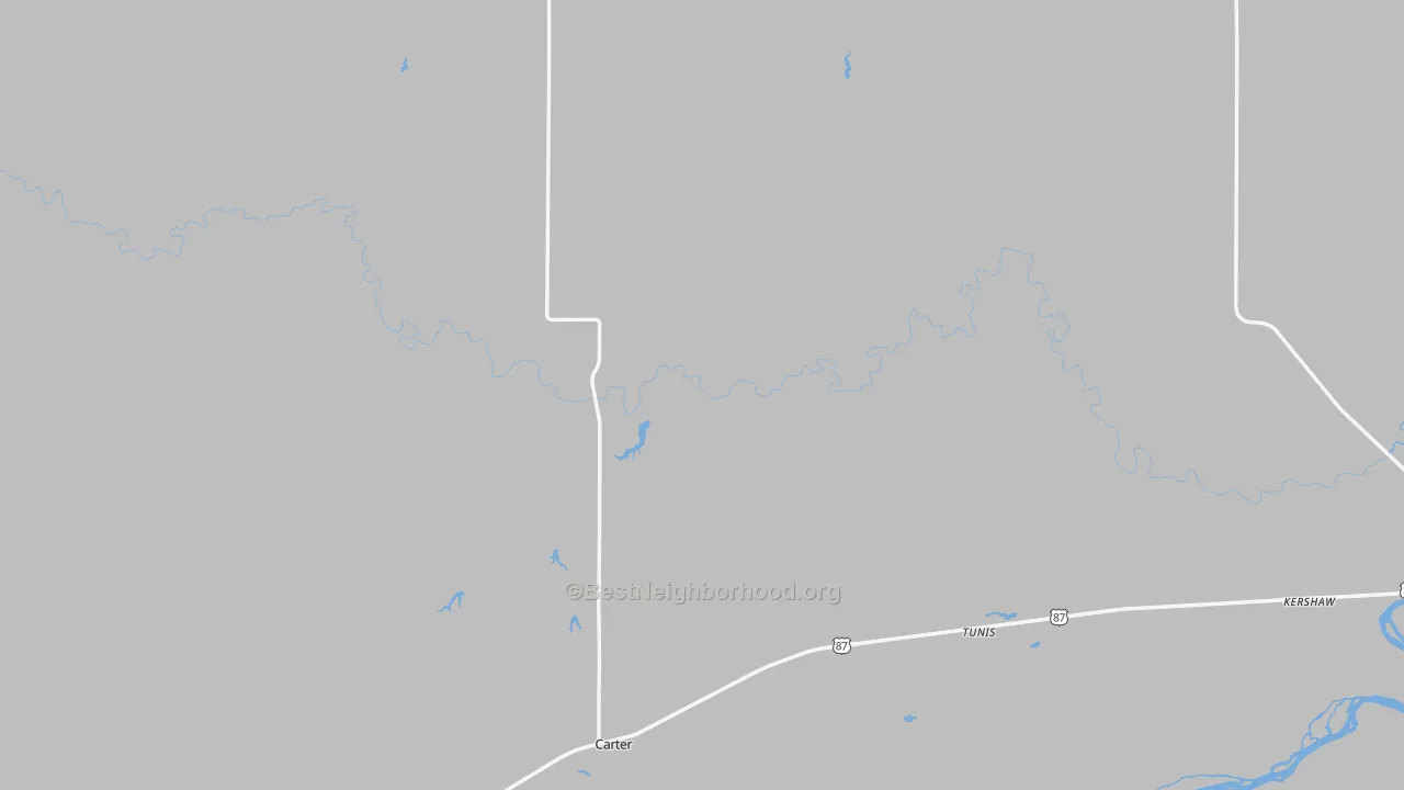 Walk Grade map of Carter, MT, walkable areas in green and car-dependent areas in red