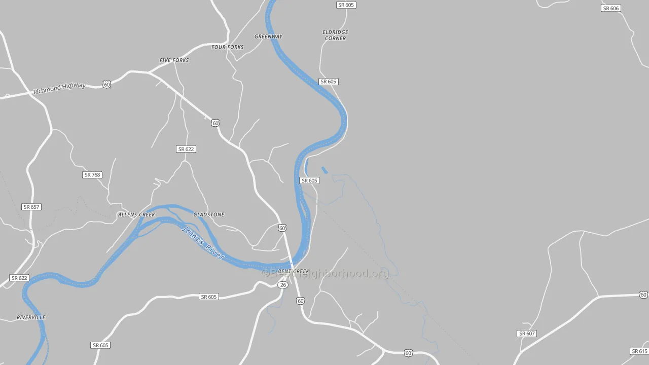 Walk Grade map of Caskie, VA, walkable areas in green and car-dependent areas in red