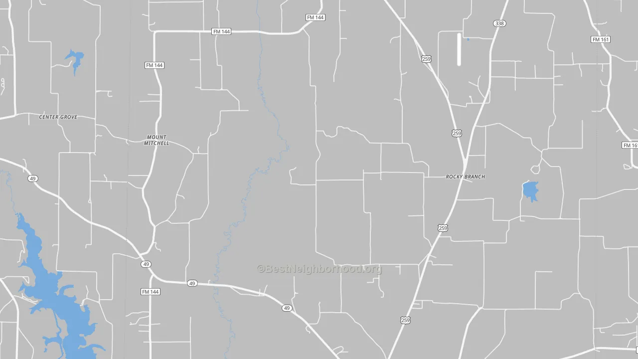 Walk Grade map of Cason, TX, walkable areas in green and car-dependent areas in red