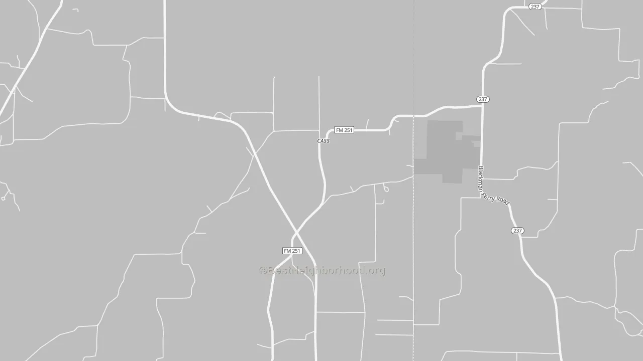 Walk Grade map of Cass, TX, walkable areas in green and car-dependent areas in red