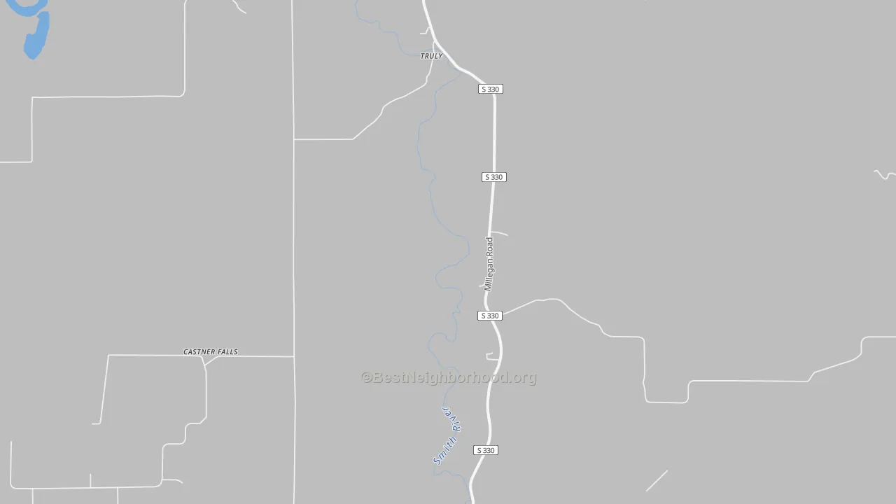 Walk Grade map of Castner Falls, MT, walkable areas in green and car-dependent areas in red
