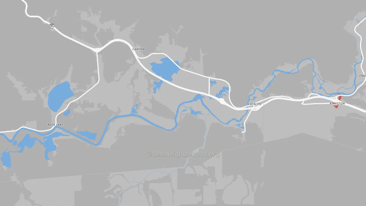 Walk Grade map of Cataldo, ID, walkable areas in green and car-dependent areas in red