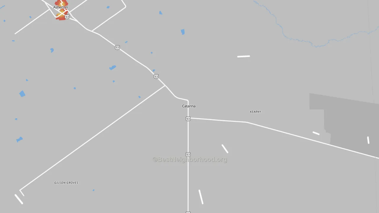Walk Grade map of Catarina, TX, walkable areas in green and car-dependent areas in red