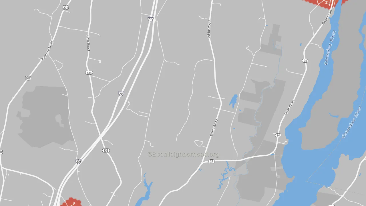 Walk Grade map of Cathance, ME, walkable areas in green and car-dependent areas in red