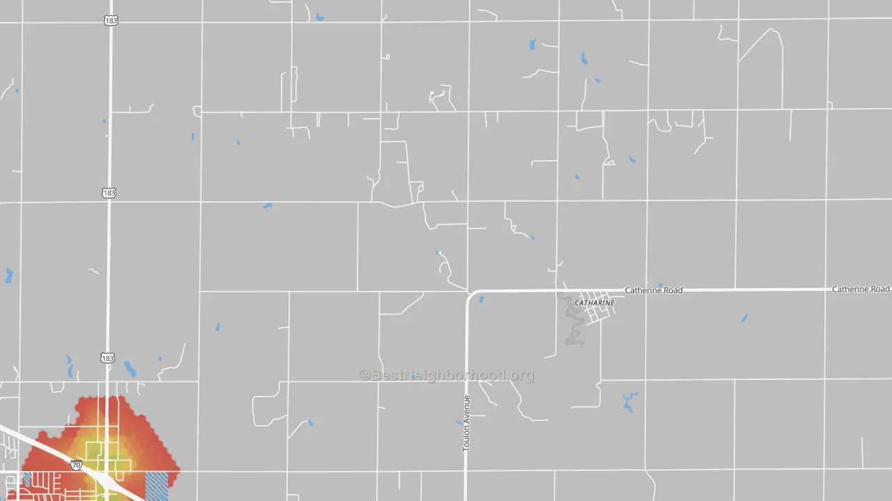 Walk Grade map of Catharine, KS, walkable areas in green and car-dependent areas in red