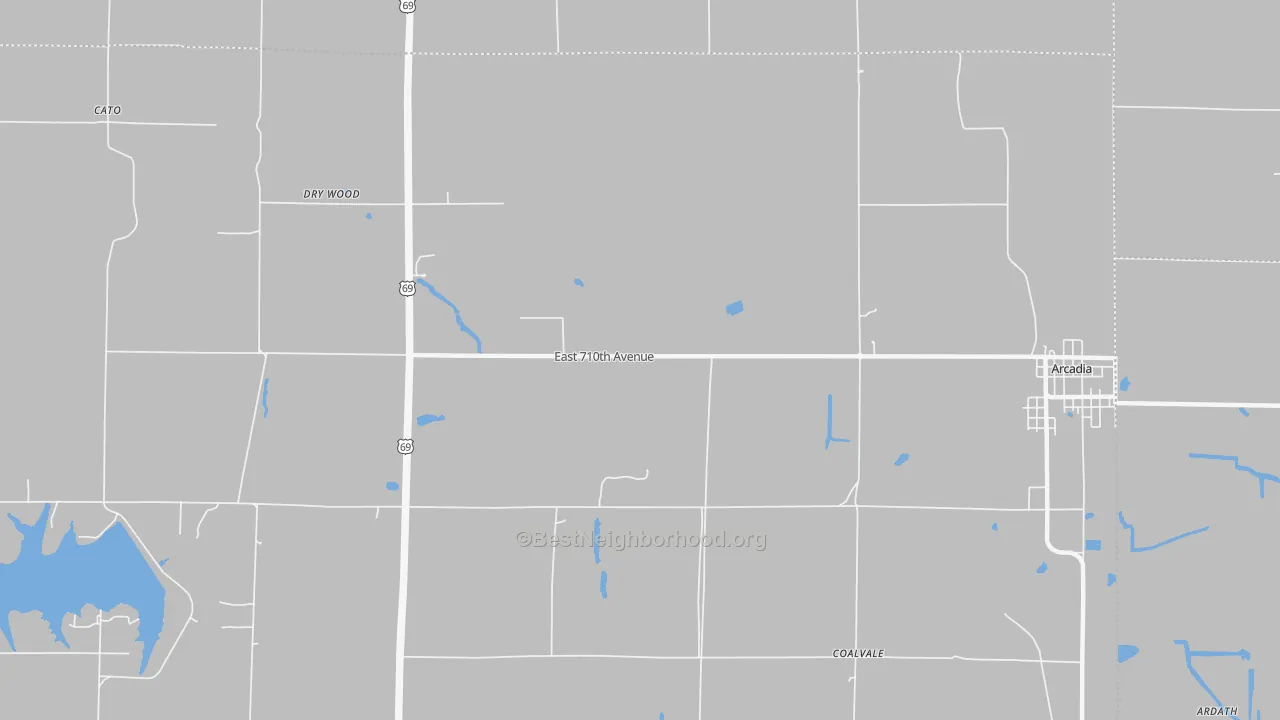 Walk Grade map of Cato, KS, walkable areas in green and car-dependent areas in red