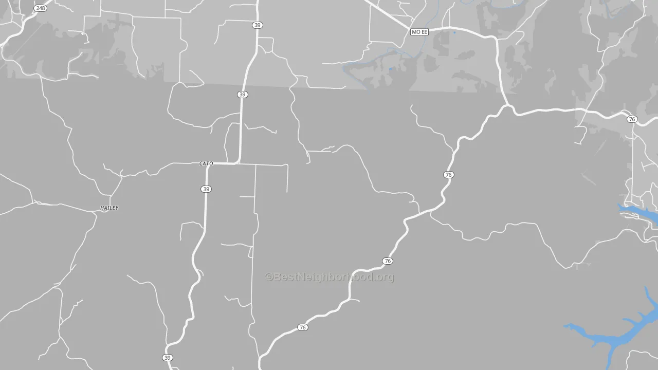 Walk Grade map of Cato, MO, walkable areas in green and car-dependent areas in red