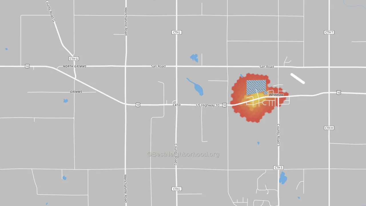Walk Grade map of Cato, WI, walkable areas in green and car-dependent areas in red