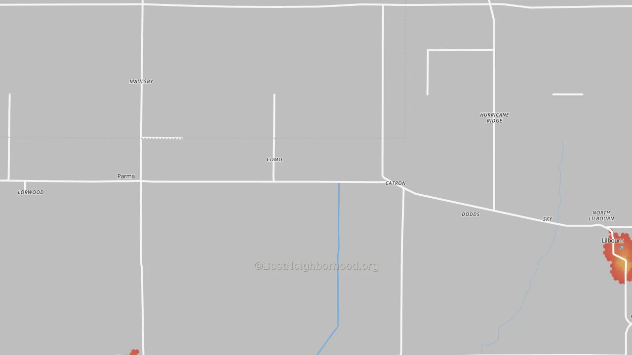 Walk Grade map of Catron, MO, walkable areas in green and car-dependent areas in red