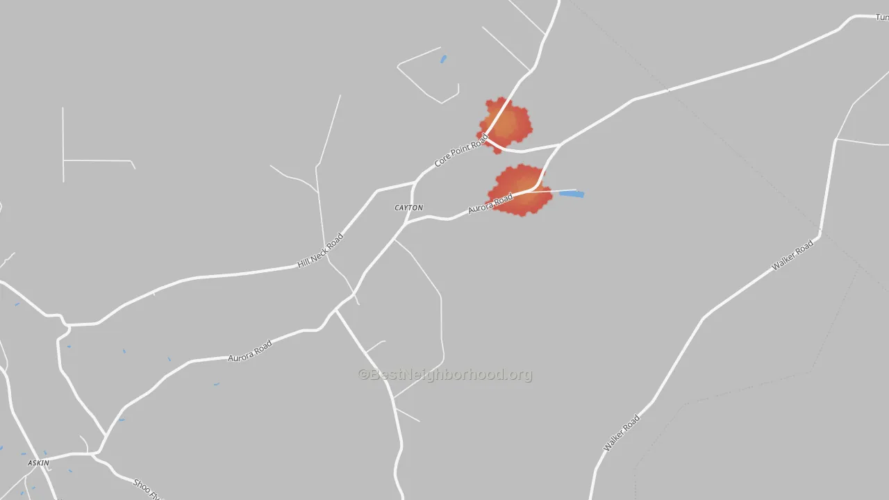 Walk Grade map of Cayton, NC, walkable areas in green and car-dependent areas in red