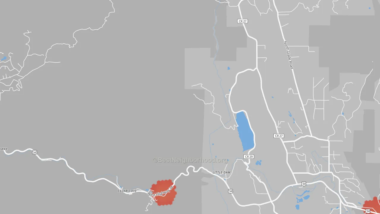 Walk Grade map of Cedar Cove, CO, walkable areas in green and car-dependent areas in red