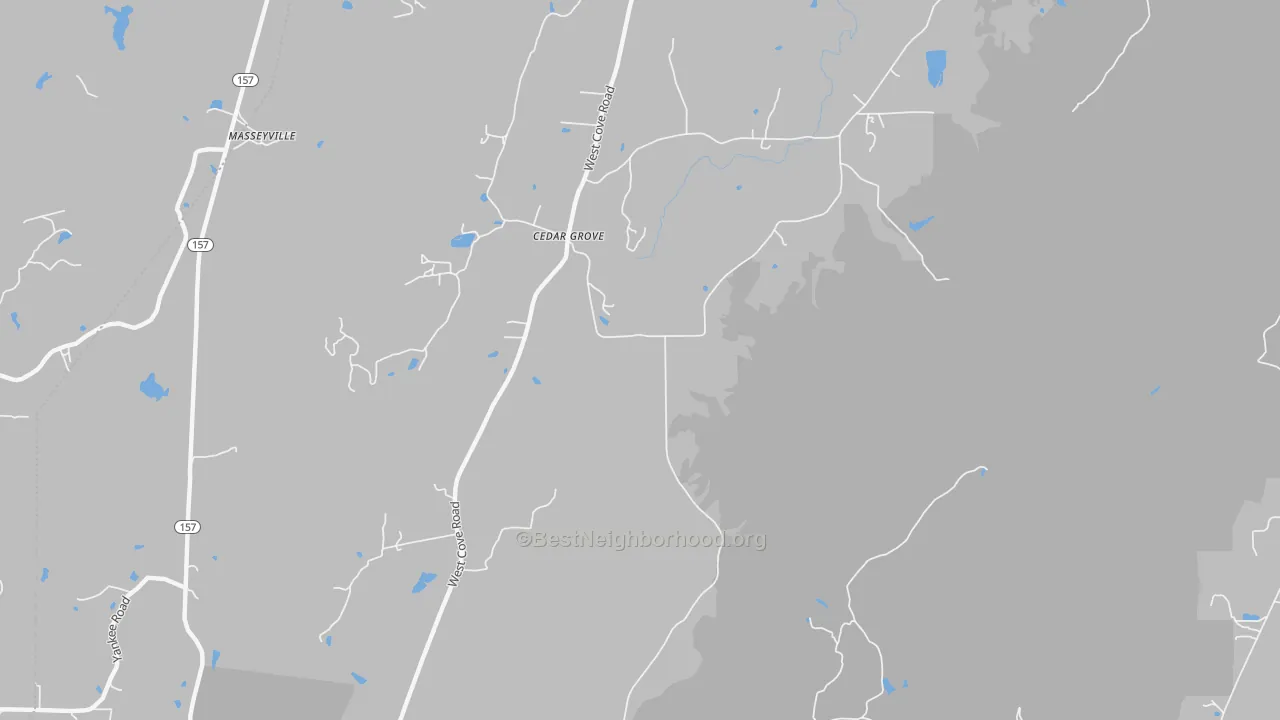Walk Grade map of Cedar Grove, GA, walkable areas in green and car-dependent areas in red