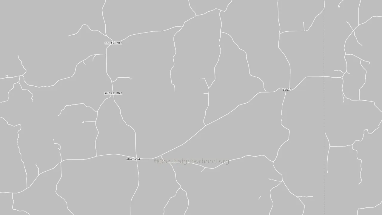Walk Grade map of Cedar Hill, MS, walkable areas in green and car-dependent areas in red