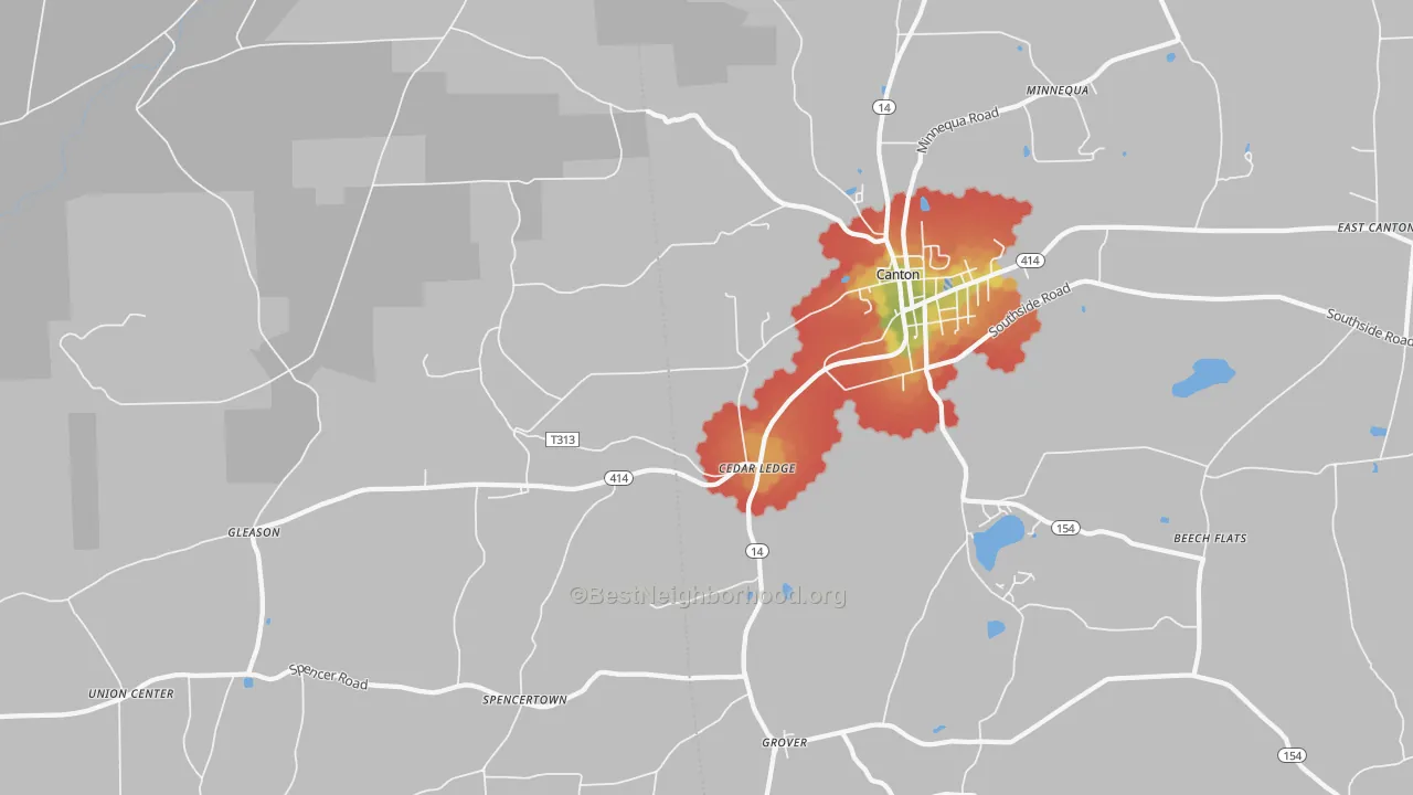 Walk Grade map of Cedar Ledge, PA, walkable areas in green and car-dependent areas in red