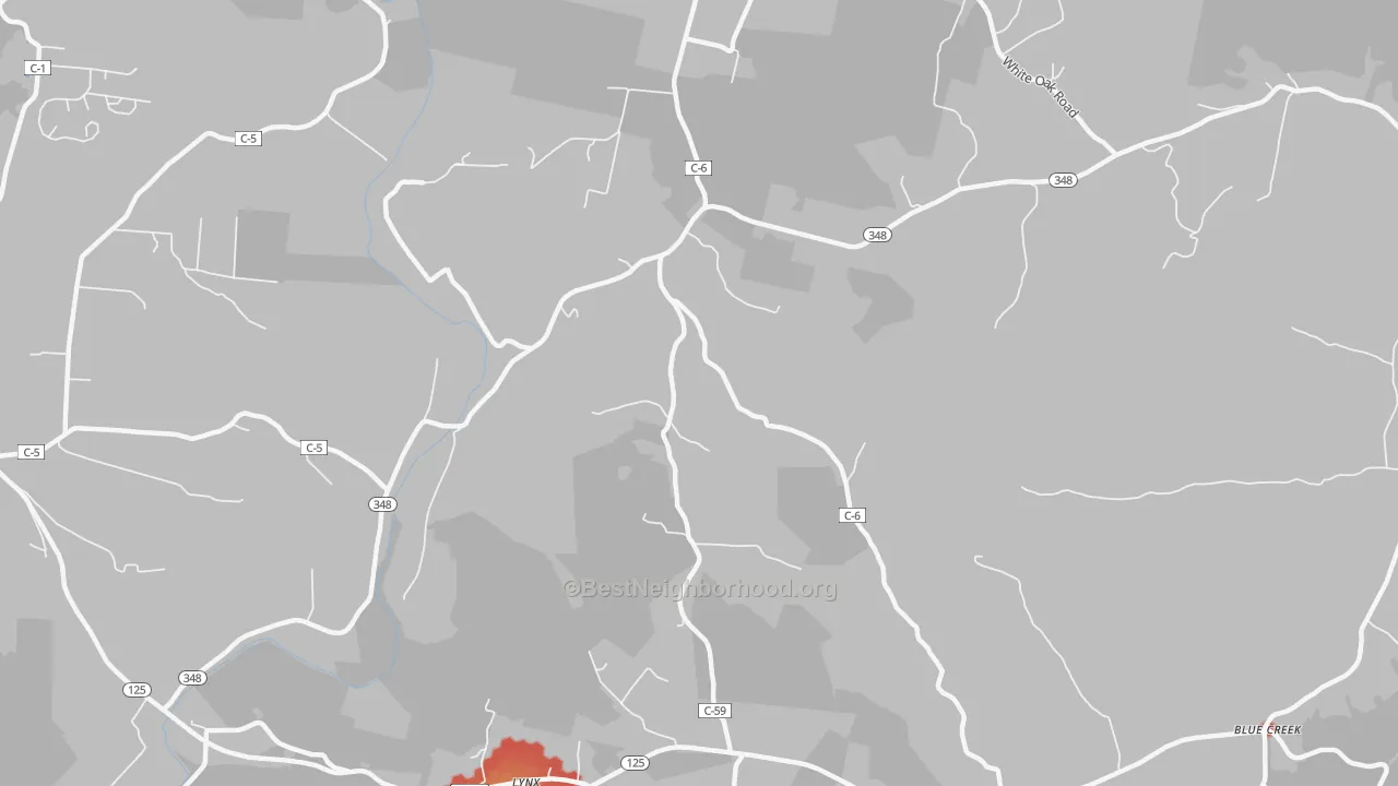 Walk Grade map of Cedar Mills, OH, walkable areas in green and car-dependent areas in red