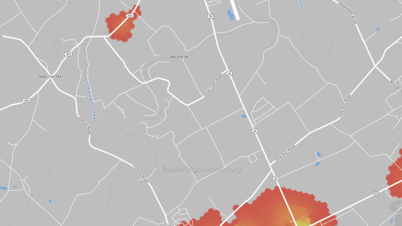 Walk Grade map of Cedar Ridge, PA, walkable areas in green and car-dependent areas in red