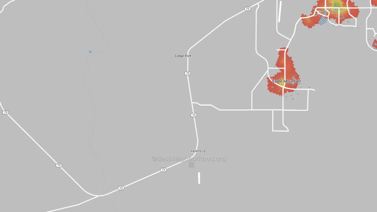 Walk Grade map of Cedar Valley, UT, walkable areas in green and car-dependent areas in red