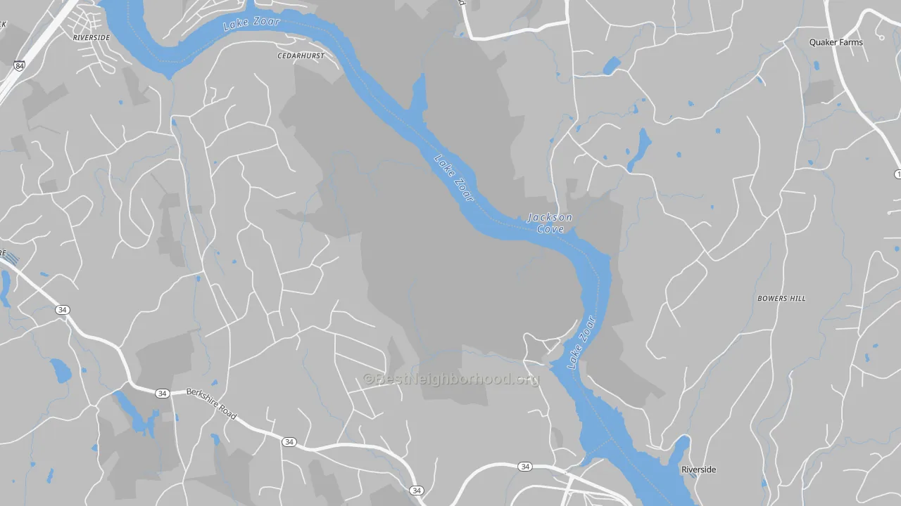 Walk Grade map of Cedarhurst, CT, walkable areas in green and car-dependent areas in red
