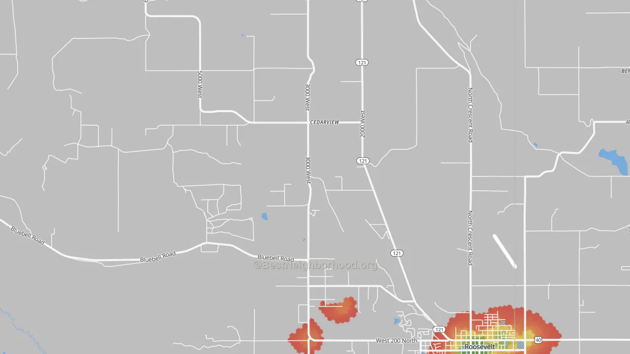 Walk Grade map of Cedarview, UT, walkable areas in green and car-dependent areas in red