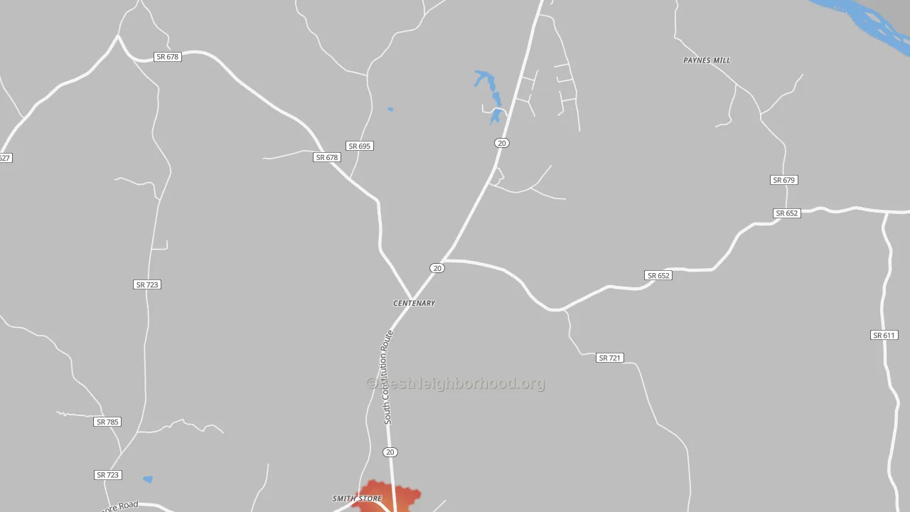 Walk Grade map of Centenary, VA, walkable areas in green and car-dependent areas in red