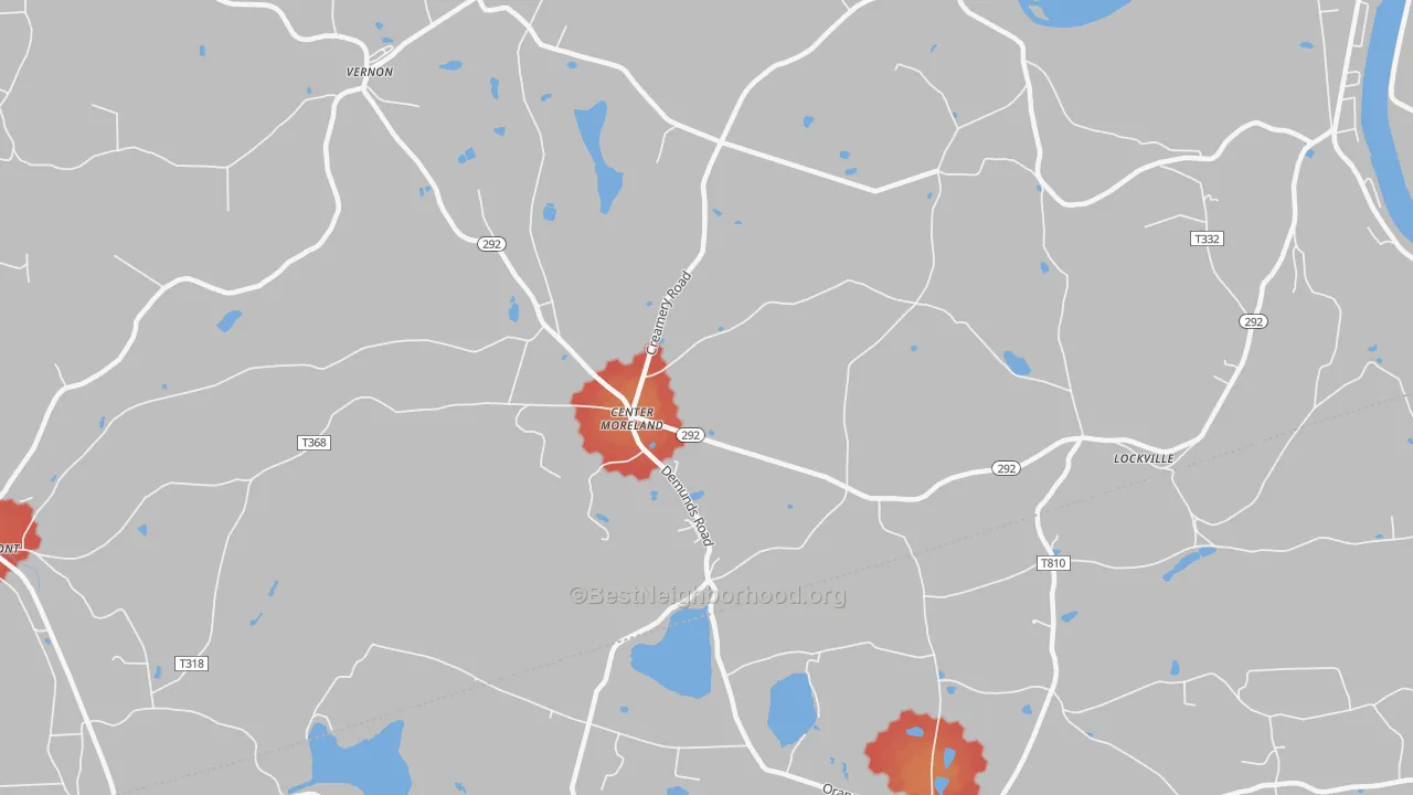 Walk Grade map of Center Moreland, PA, walkable areas in green and car-dependent areas in red
