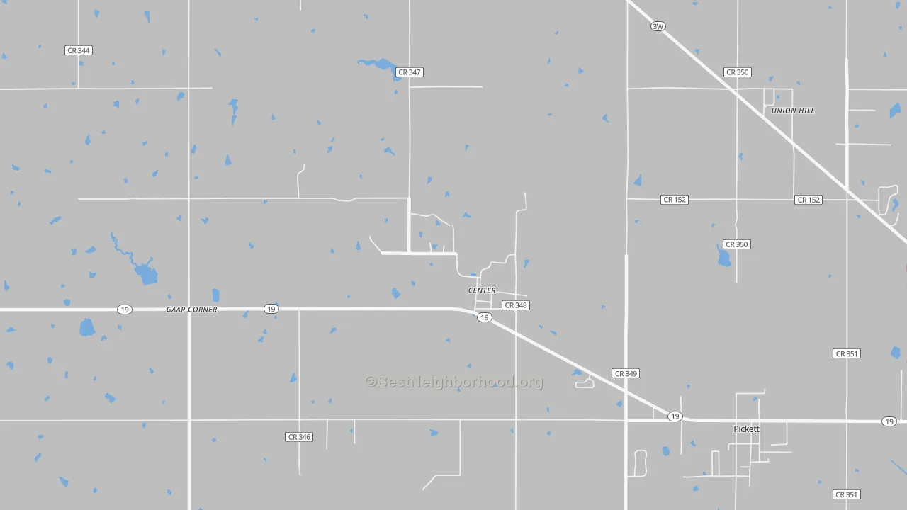Walk Grade map of Center, OK, walkable areas in green and car-dependent areas in red