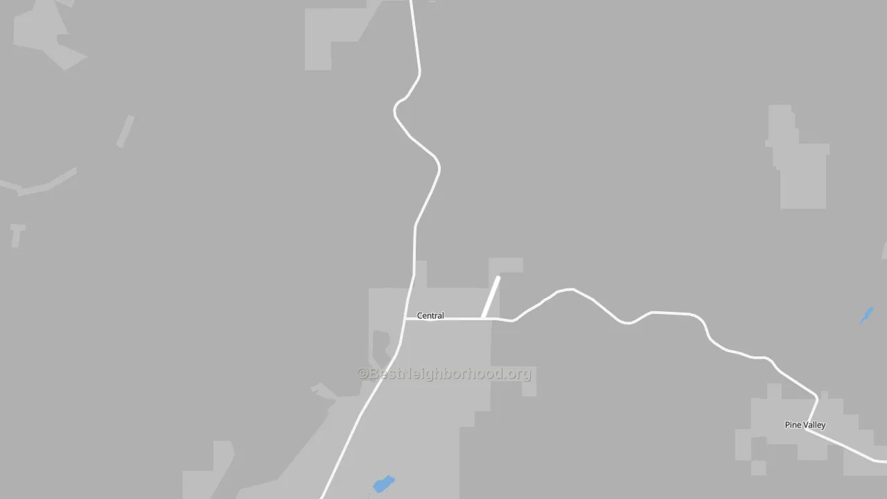 Walk Grade map of Central, UT, walkable areas in green and car-dependent areas in red