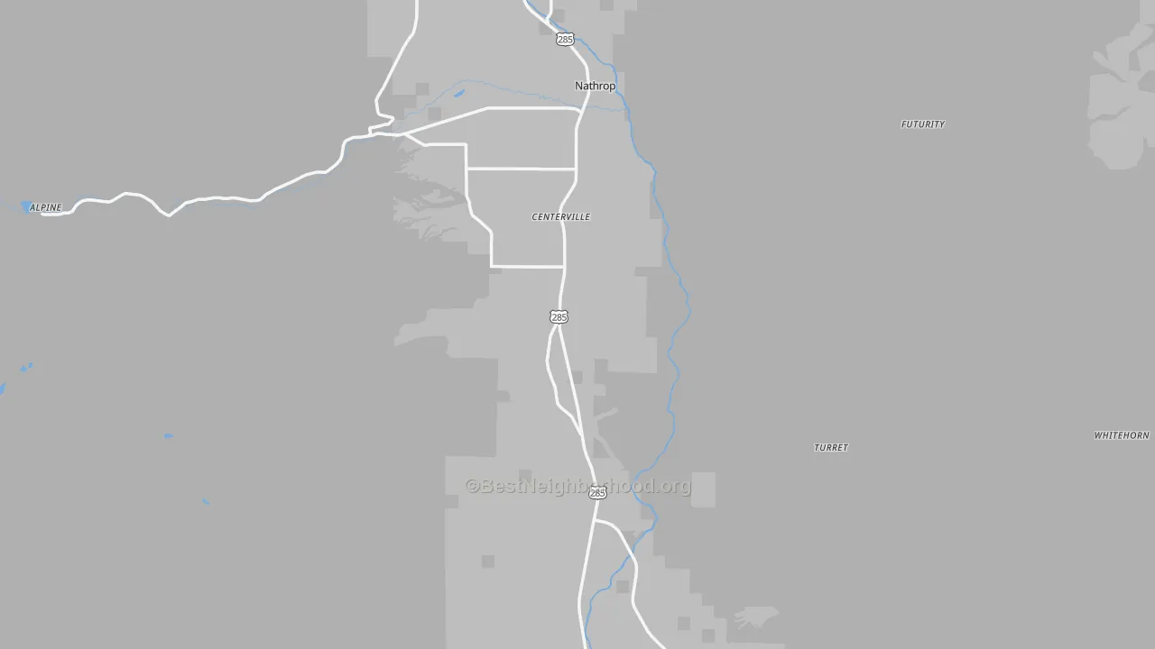 Walk Grade map of Chaffee County, CO, walkable areas in green and car-dependent areas in red