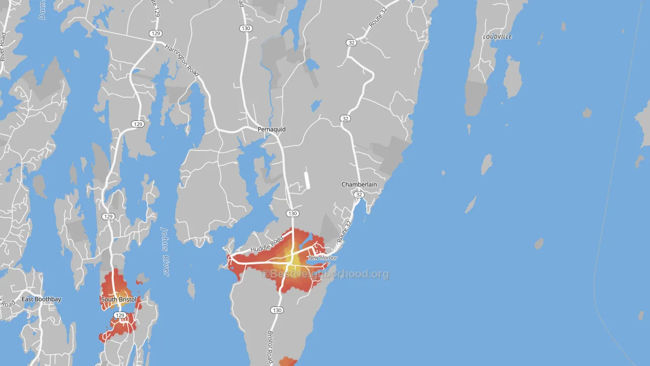 Walk Grade map of Chamberlain, ME, walkable areas in green and car-dependent areas in red