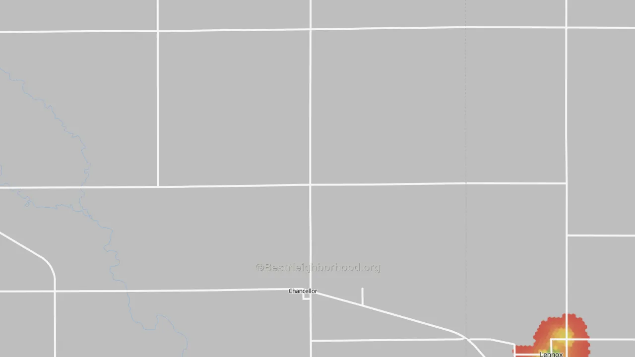 Walk Grade map of Chancellor, SD, walkable areas in green and car-dependent areas in red