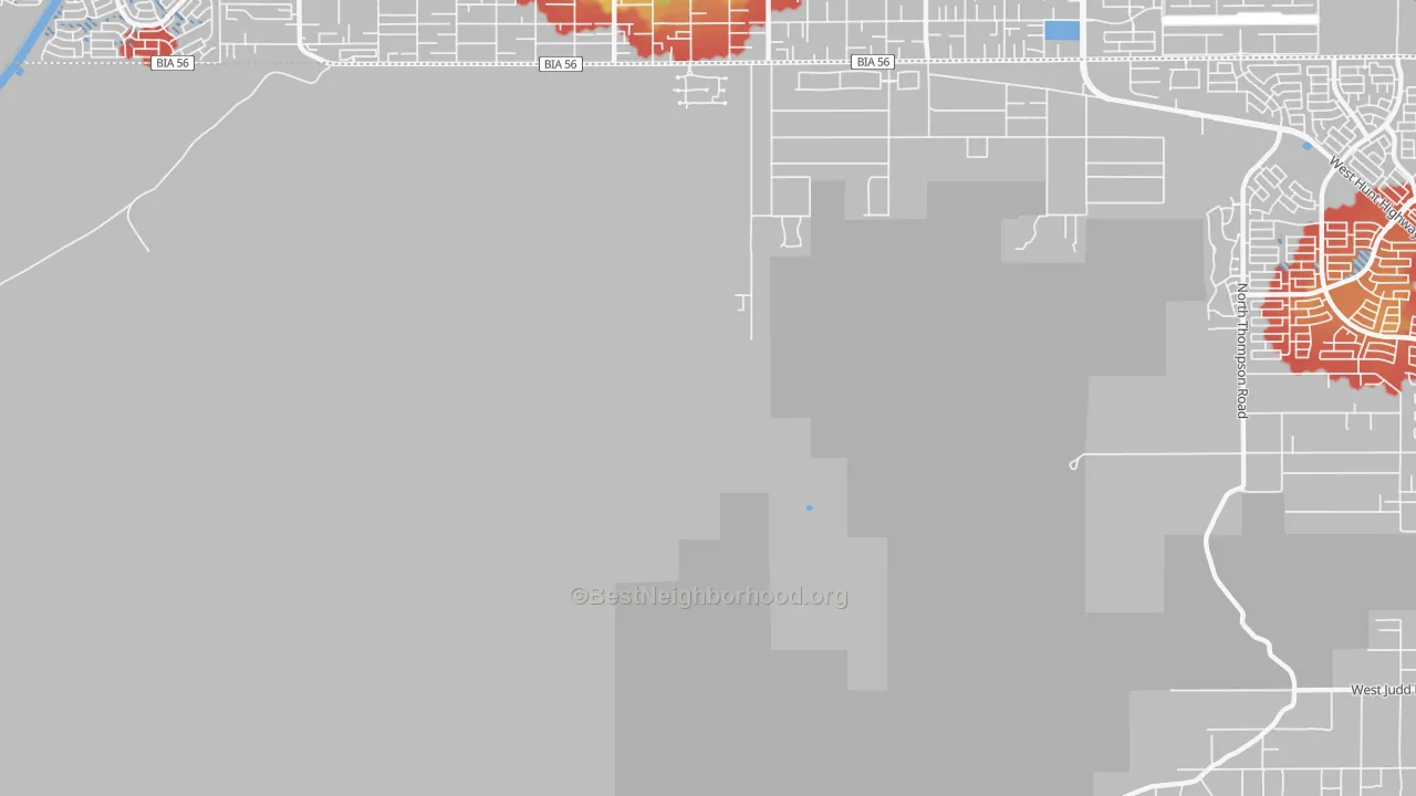 Walk Grade map of Chandler Heights, AZ, walkable areas in green and car-dependent areas in red