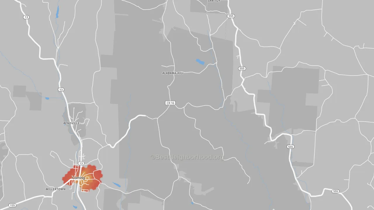Walk Grade map of Chapel Hill, OH, walkable areas in green and car-dependent areas in red