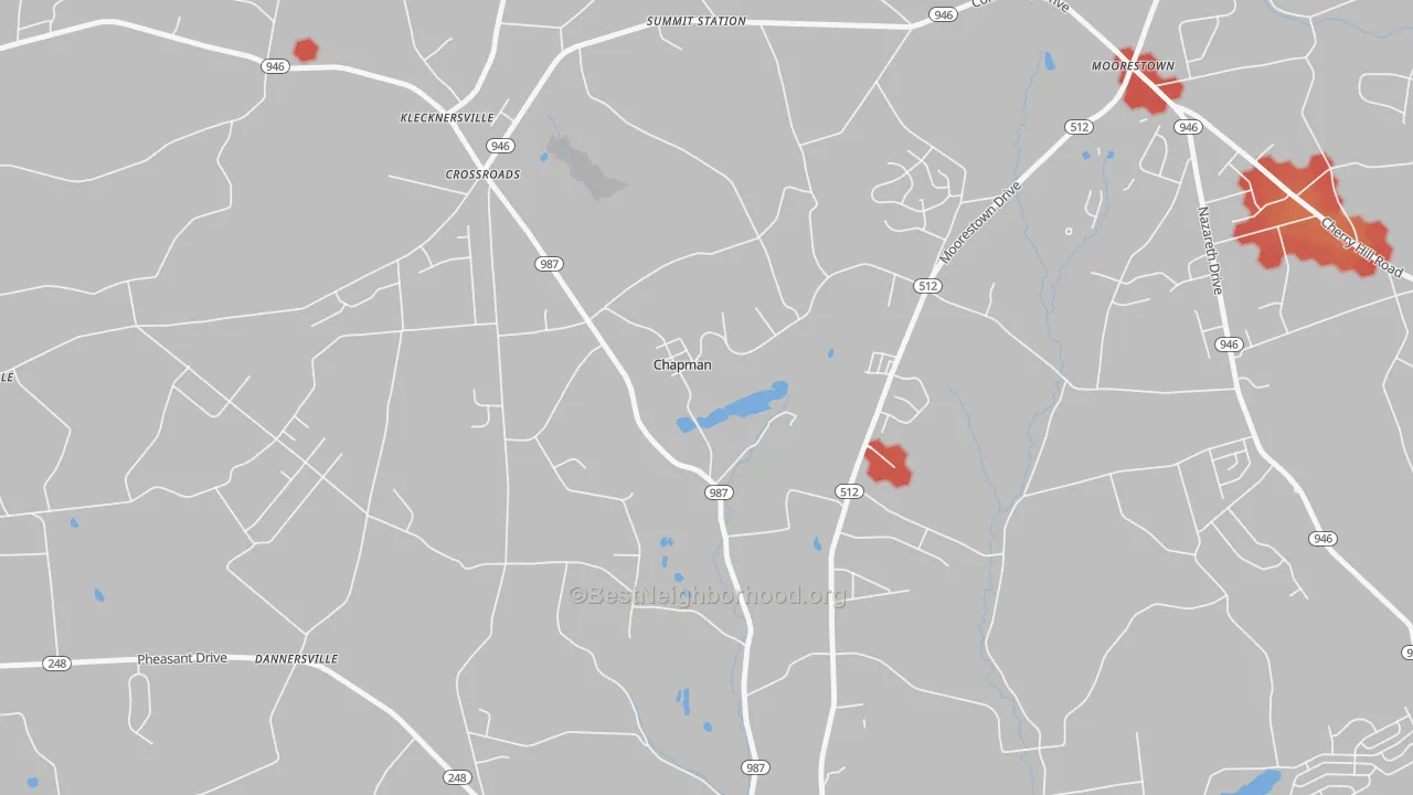 Walk Grade map of Chapman, PA, walkable areas in green and car-dependent areas in red