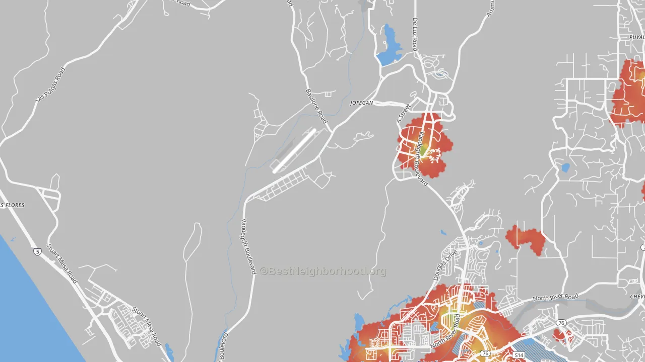 Walk Grade map of Chappo, CA, walkable areas in green and car-dependent areas in red