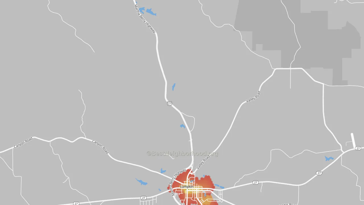 Walk Grade map of Charles, GA, walkable areas in green and car-dependent areas in red