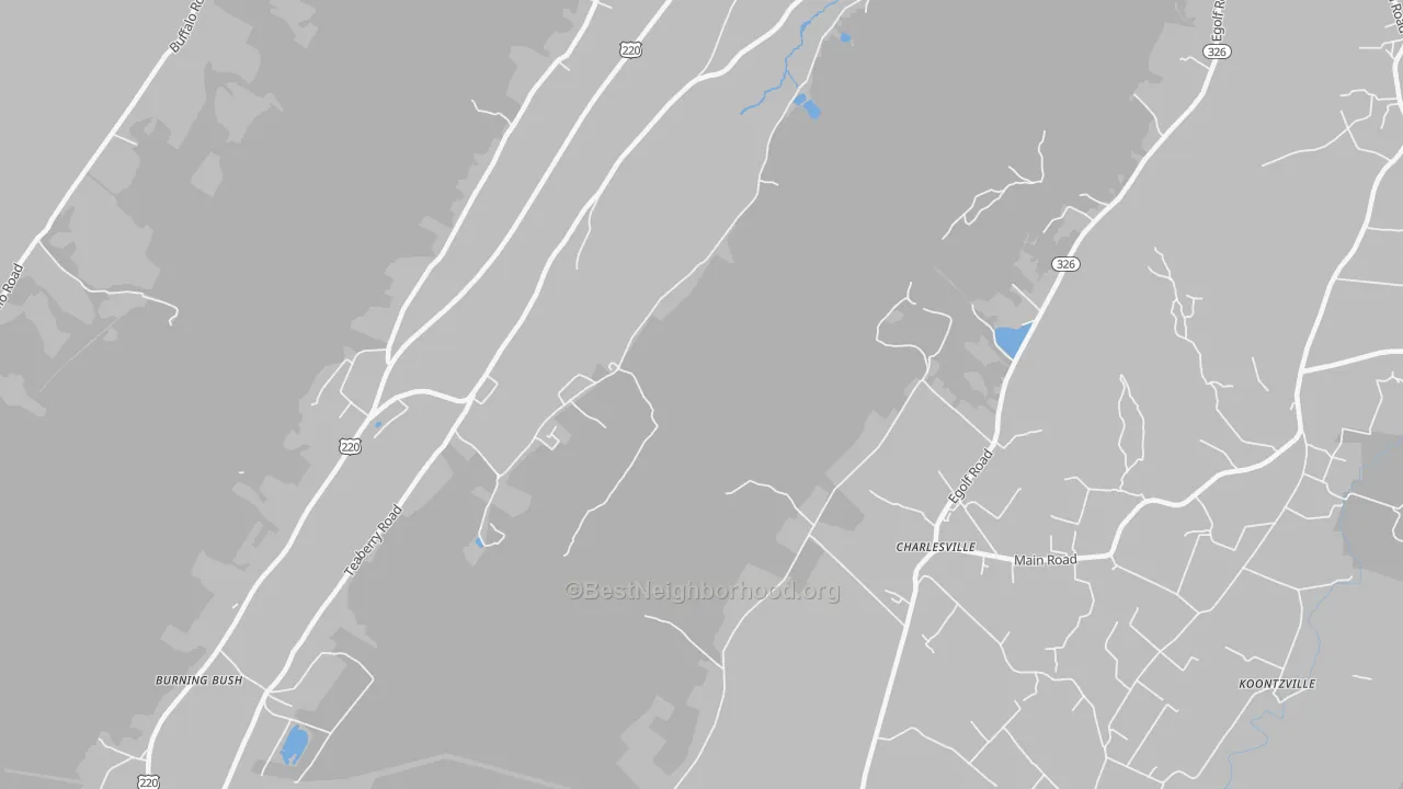 Walk Grade map of Charlesville, PA, walkable areas in green and car-dependent areas in red