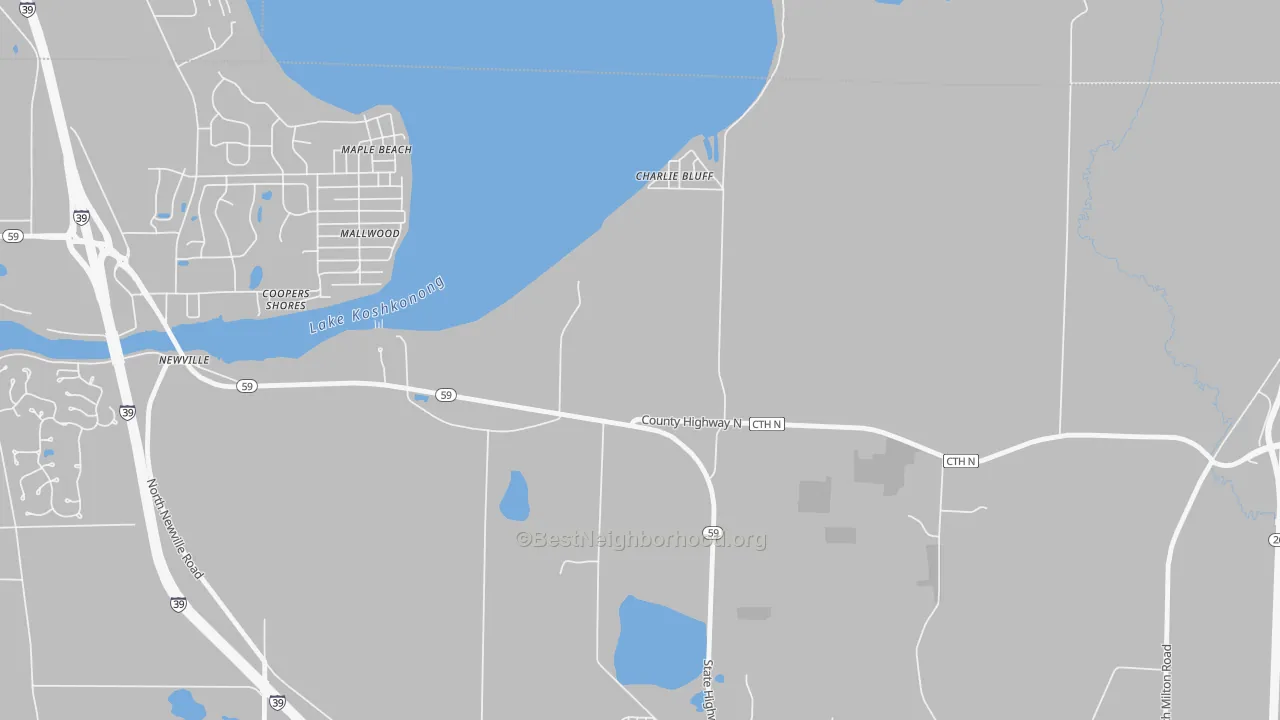 Walk Grade map of Charlie Bluff, WI, walkable areas in green and car-dependent areas in red