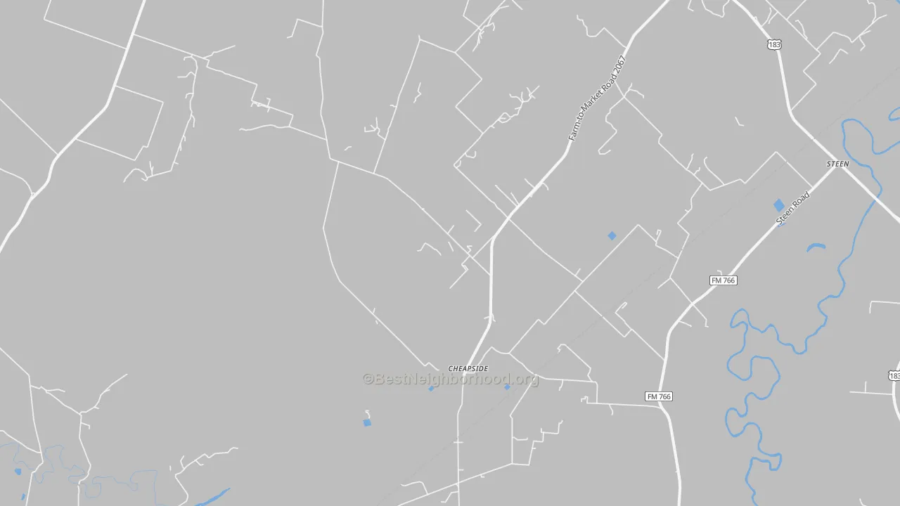 Walk Grade map of Cheapside, TX, walkable areas in green and car-dependent areas in red