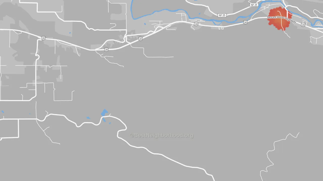 Walk Grade map of Cherryville, OR, walkable areas in green and car-dependent areas in red