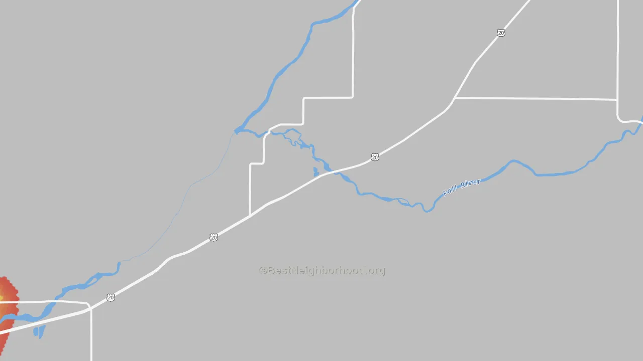 Walk Grade map of Chester, ID, walkable areas in green and car-dependent areas in red