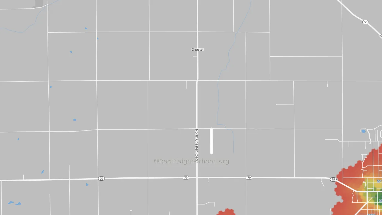 Walk Grade map of Chester, MI, walkable areas in green and car-dependent areas in red