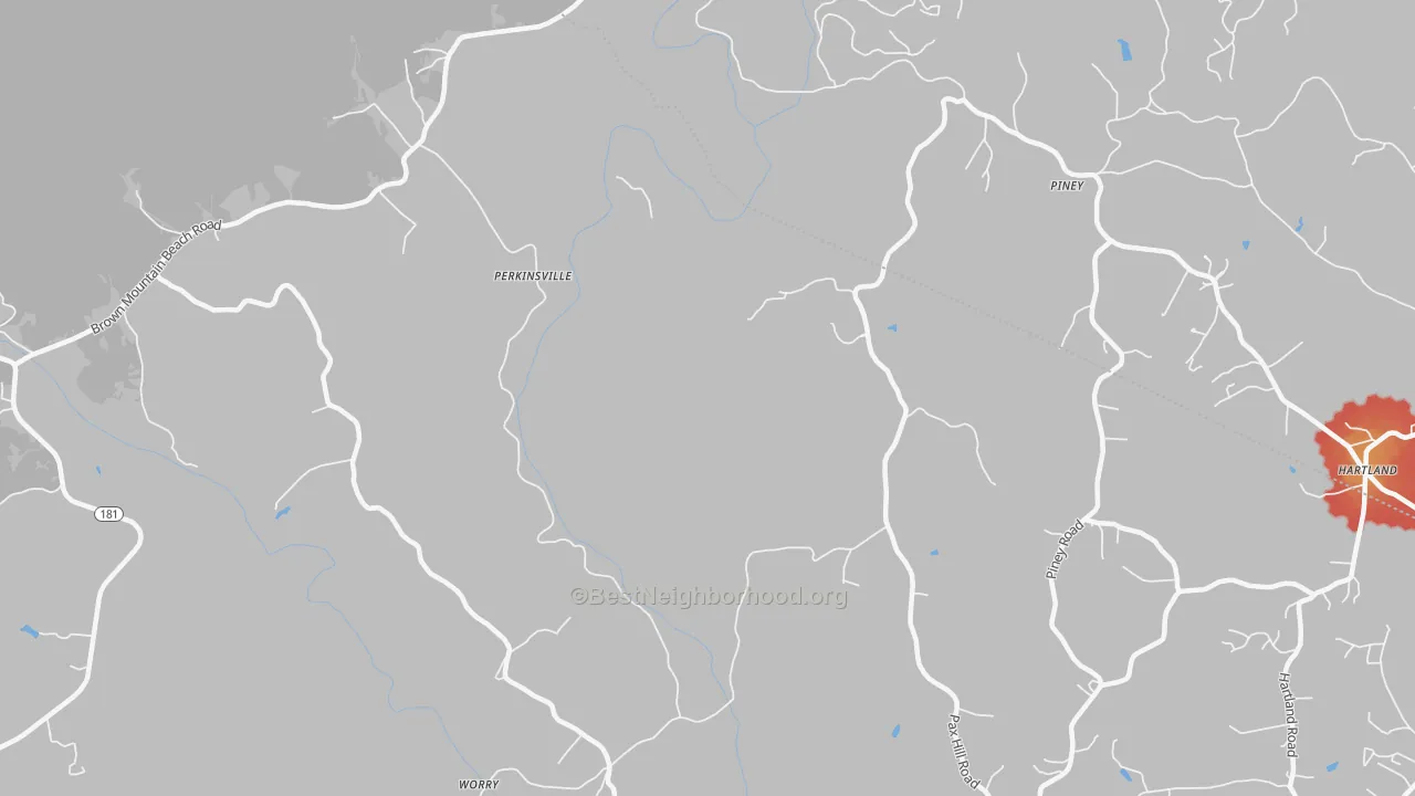 Walk Grade map of Chesterfield, NC, walkable areas in green and car-dependent areas in red