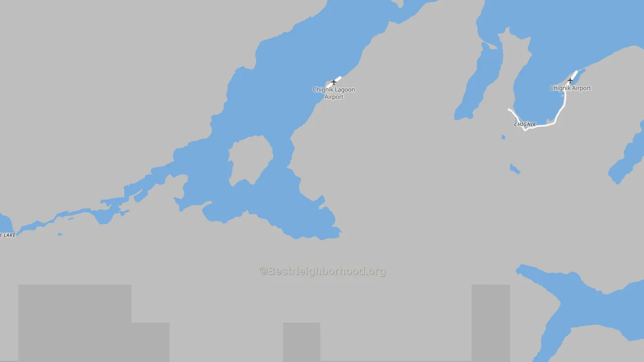 Walk Grade map of Chignik Lake, AK, walkable areas in green and car-dependent areas in red