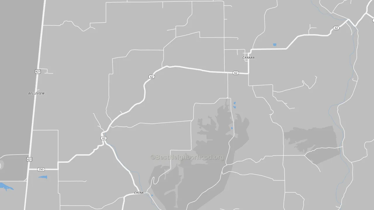 Walk Grade map of China, IN, walkable areas in green and car-dependent areas in red