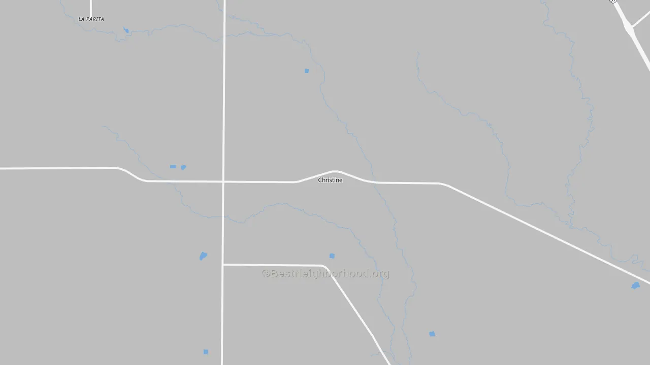 Walk Grade map of Christine, TX, walkable areas in green and car-dependent areas in red
