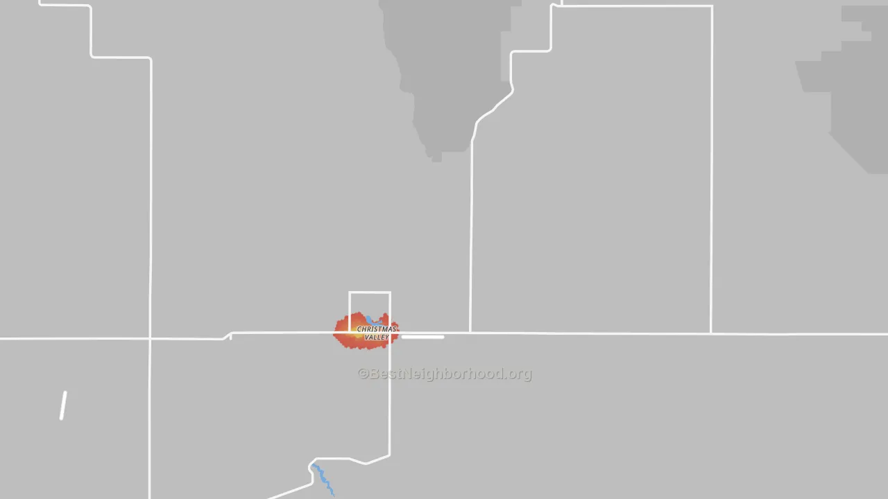 Walk Grade map of Christmas Valley, OR, walkable areas in green and car-dependent areas in red