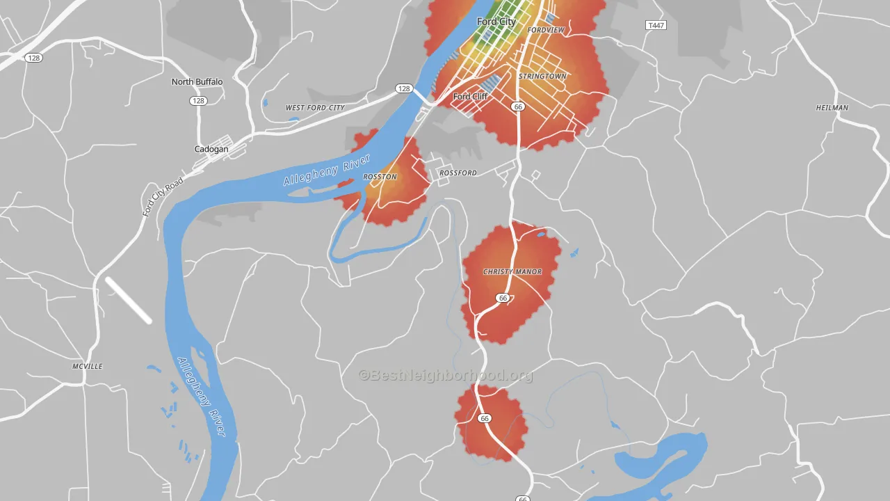 Walk Grade map of Christy Manor, PA, walkable areas in green and car-dependent areas in red