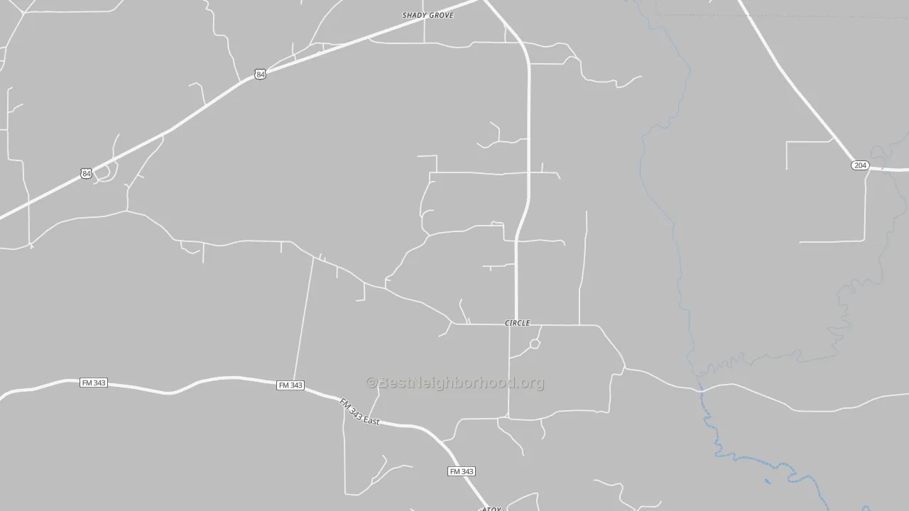 Walk Grade map of Circle, TX, walkable areas in green and car-dependent areas in red